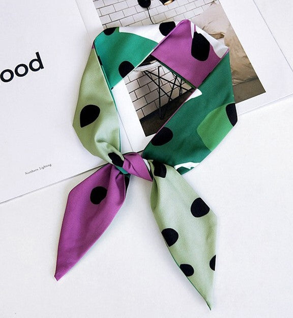 Multi-coloured large dots chiffon twist hair scarf