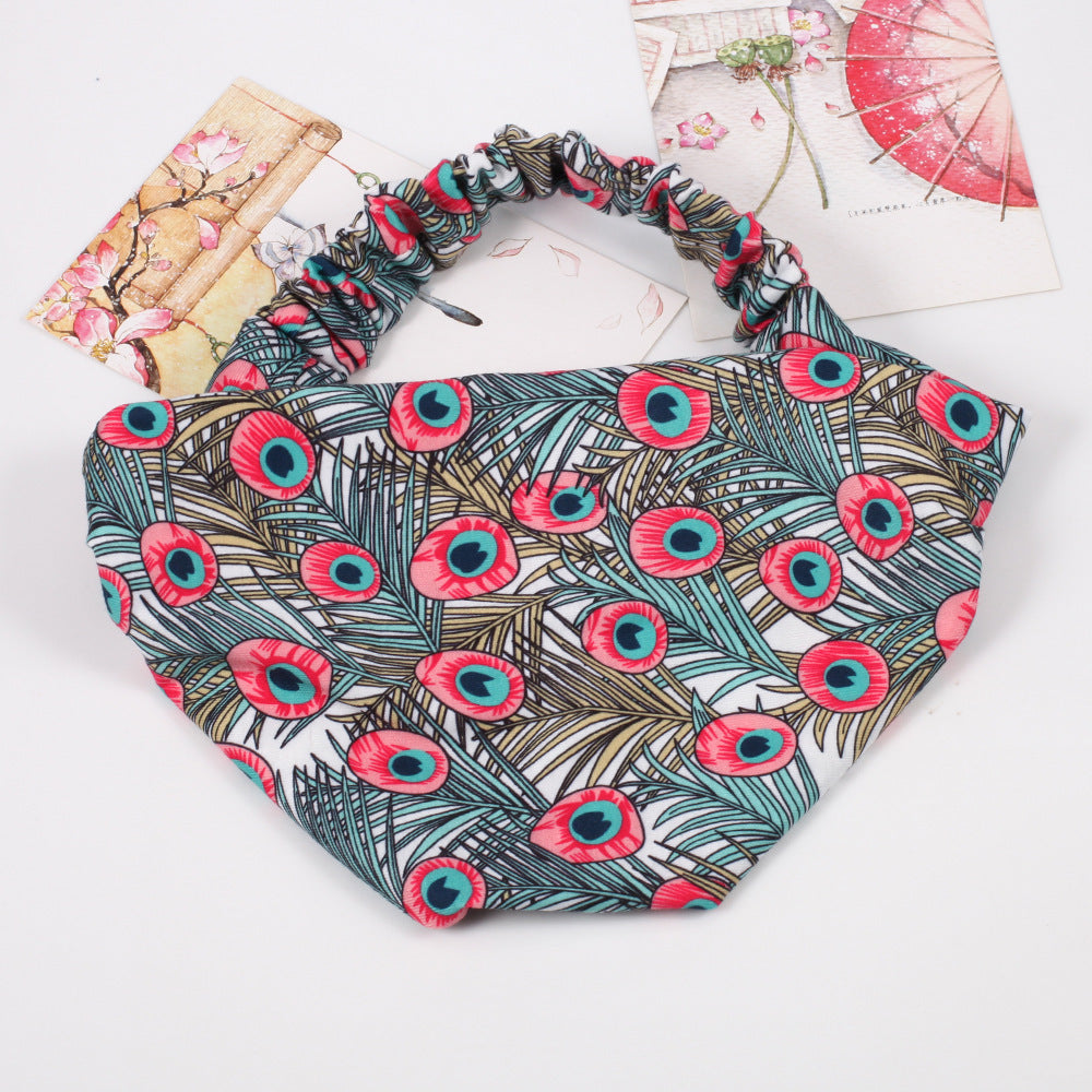 Multi-coloured peacock bandanna headband