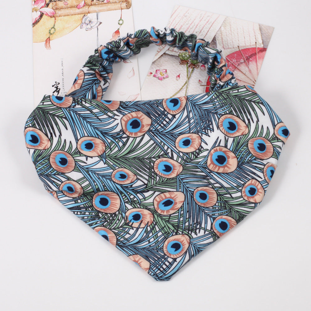 Multi-coloured peacock bandanna headband