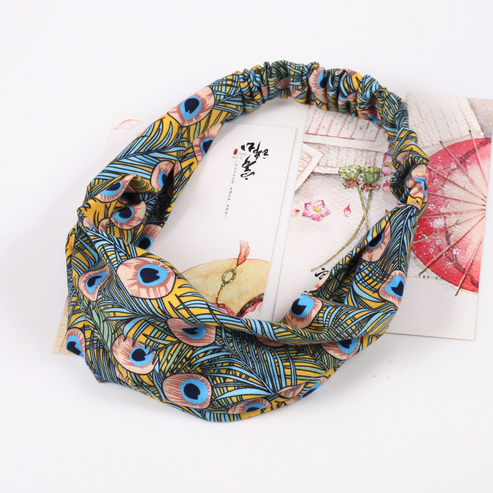 Multi-coloured peacock bandanna headband