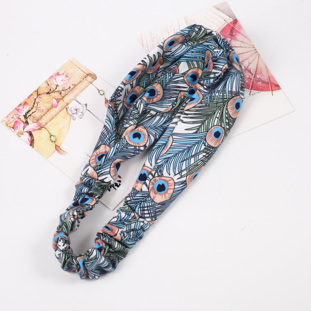 Multi-coloured peacock bandanna headband
