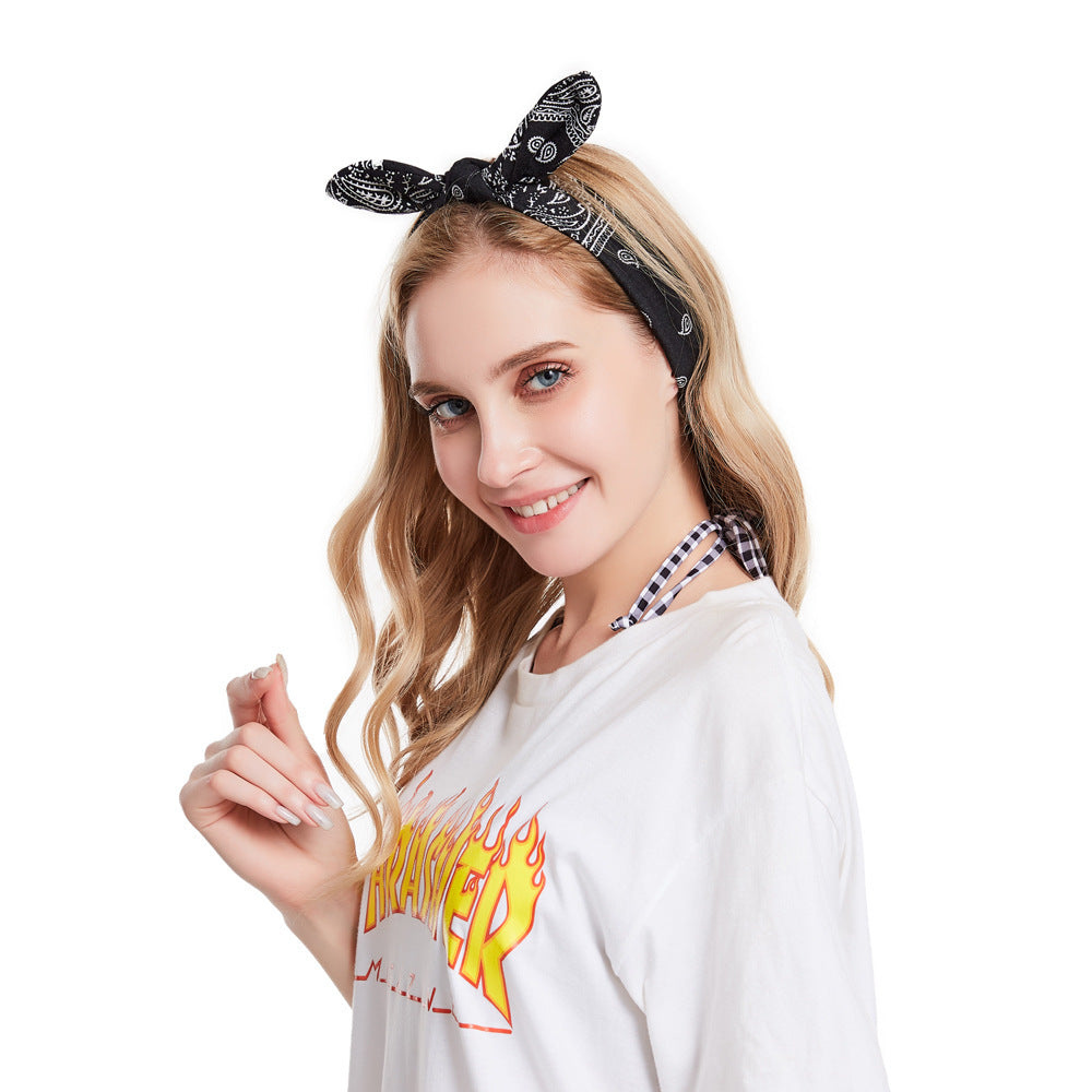 Paisley print stretchy headband with bow