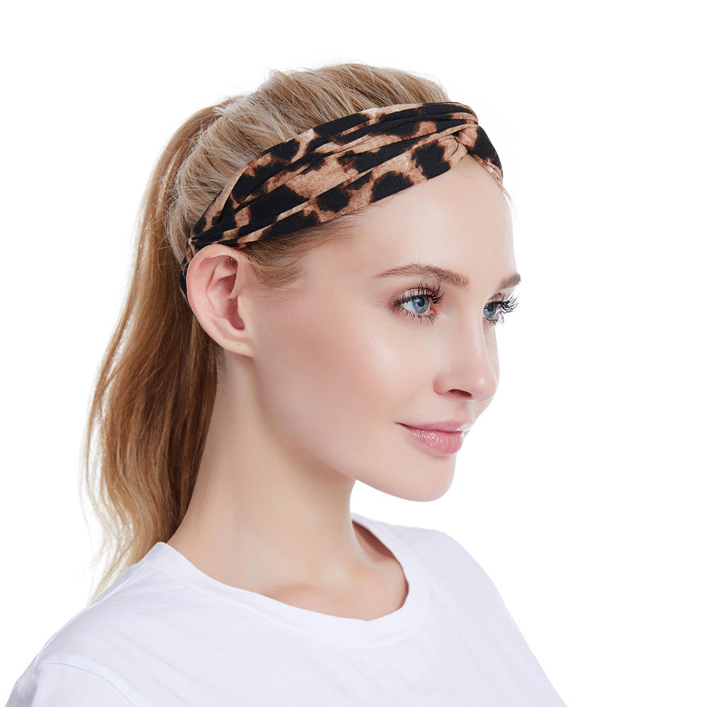 Twist front leopard elastic headband