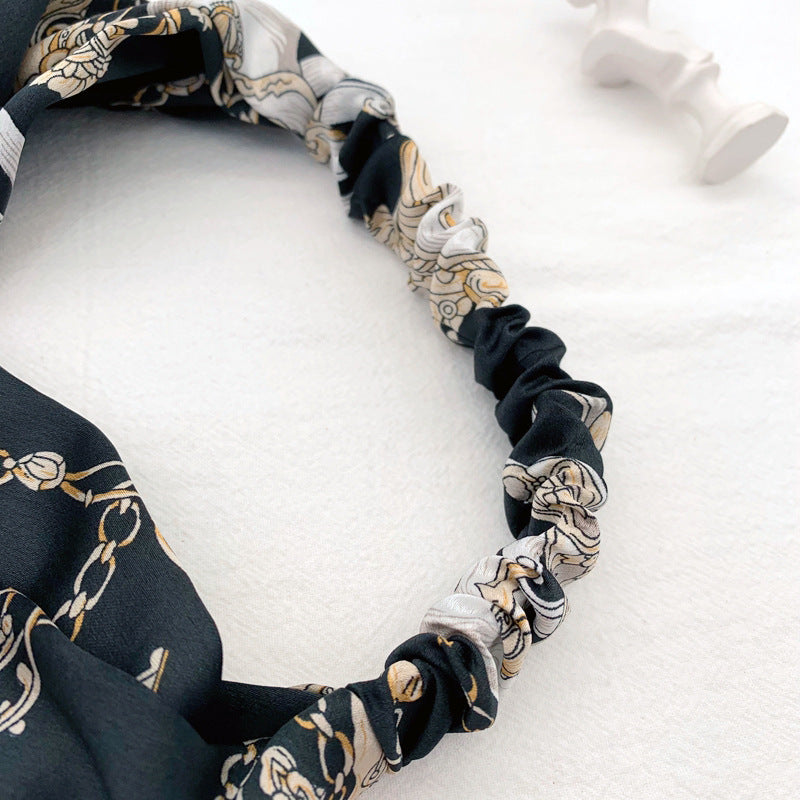 Chains patterned black chiffon elastic headband