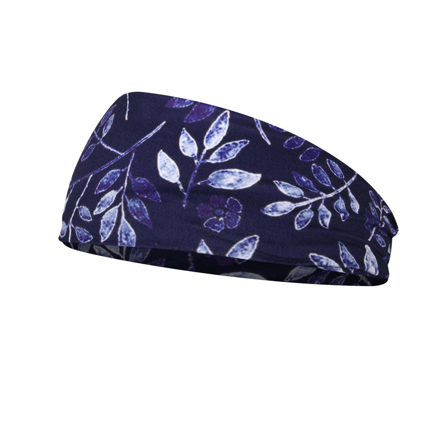 Deep blue leaf branches patterned loop headband