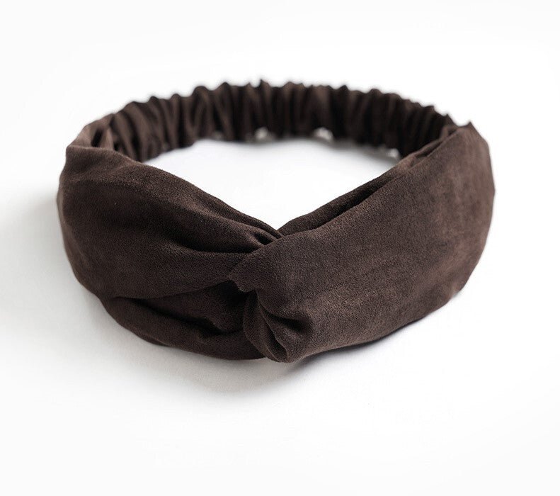 Plain colours suede twist front elastic headband