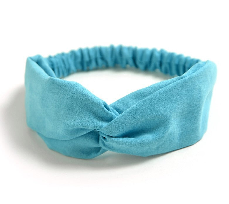 Plain colours suede twist front elastic headband