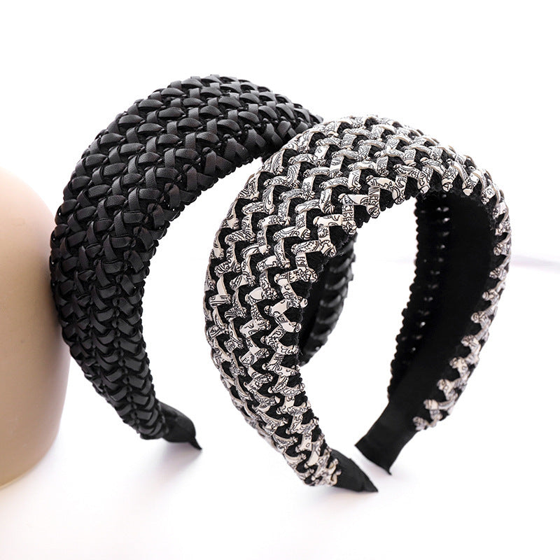 6.5cm-wide black braided leather headband