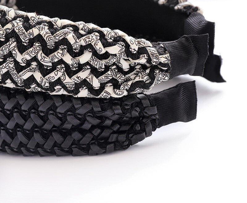 6.5cm-wide black braided leather headband