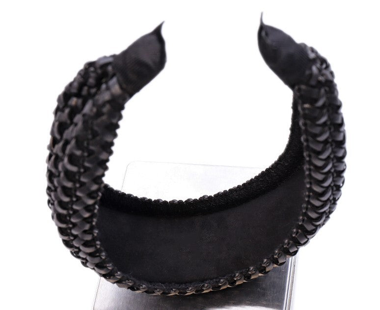 6.5cm-wide black braided leather headband