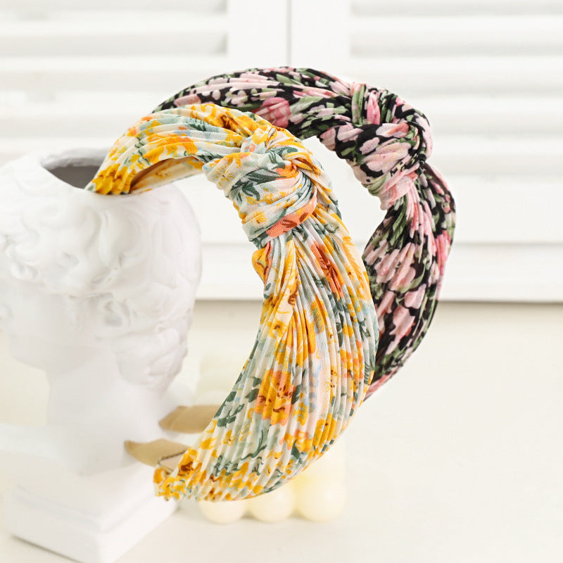 Pleated chiffon floral knotted headband