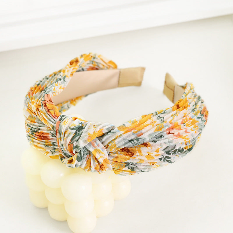 Pleated chiffon floral knotted headband