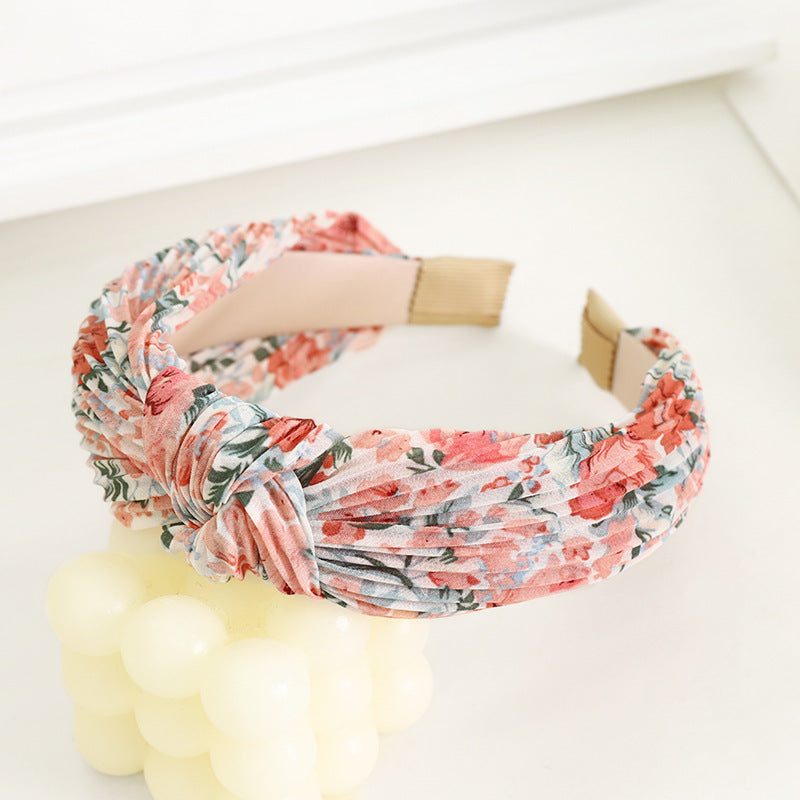 Pleated chiffon floral knotted headband