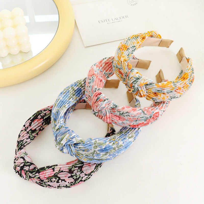 Pleated chiffon floral knotted headband