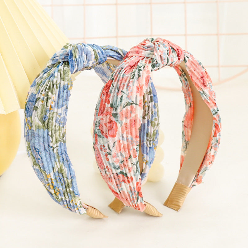 Pleated chiffon floral knotted headband