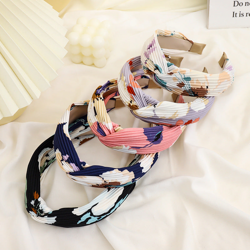 Twist top pleated chiffon floral headband