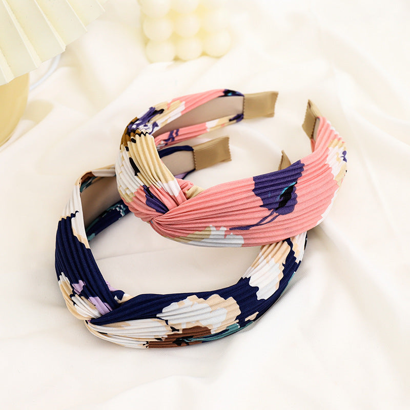 Twist top pleated chiffon floral headband