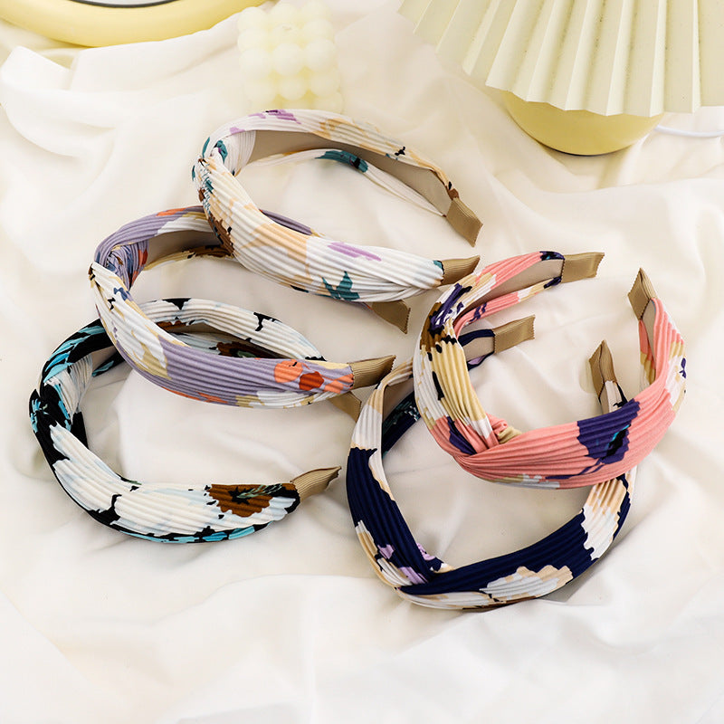 Twist top pleated chiffon floral headband