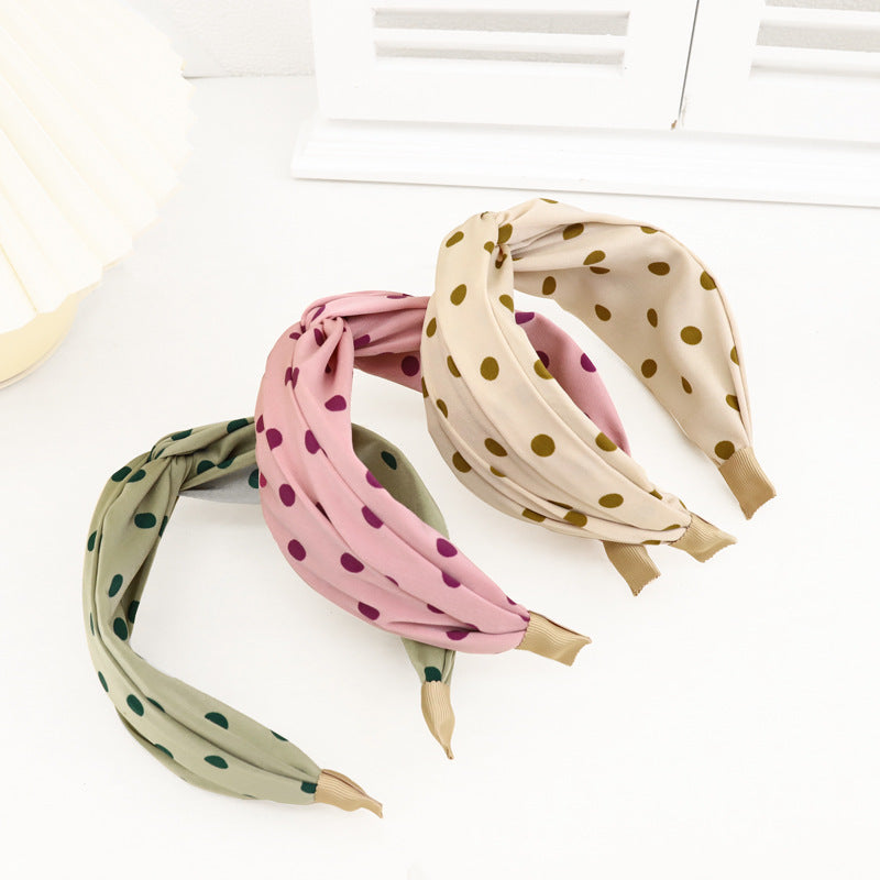 Twist front chiffon polka dots headband