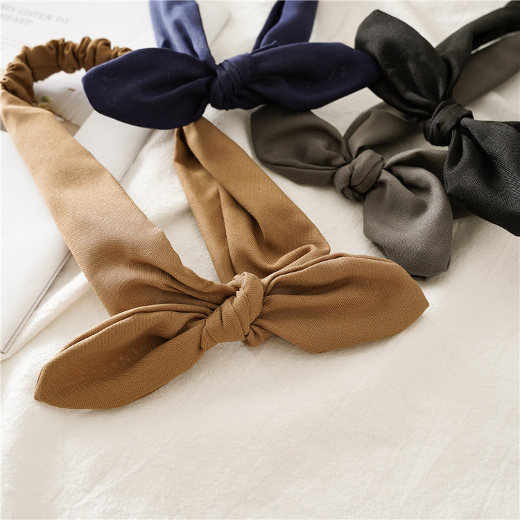 Plain colours thick chiffon elastic headband with bow