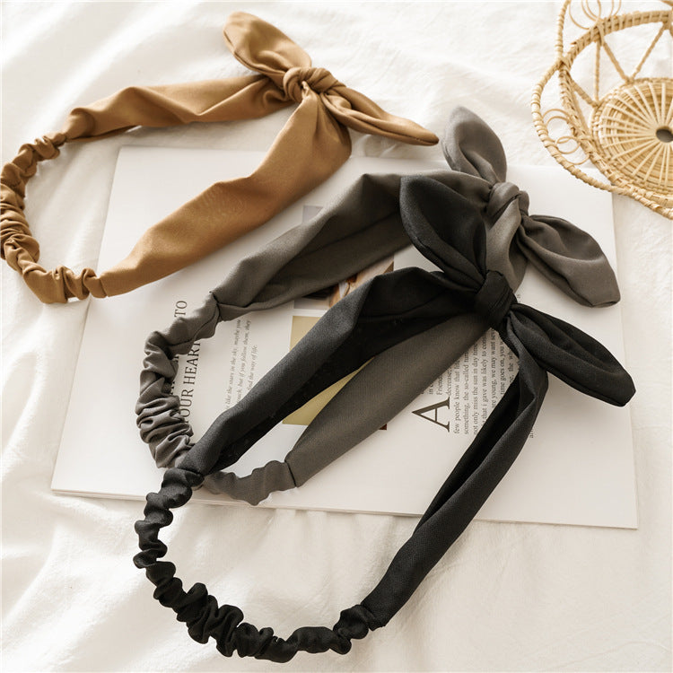Plain colours thick chiffon elastic headband with bow