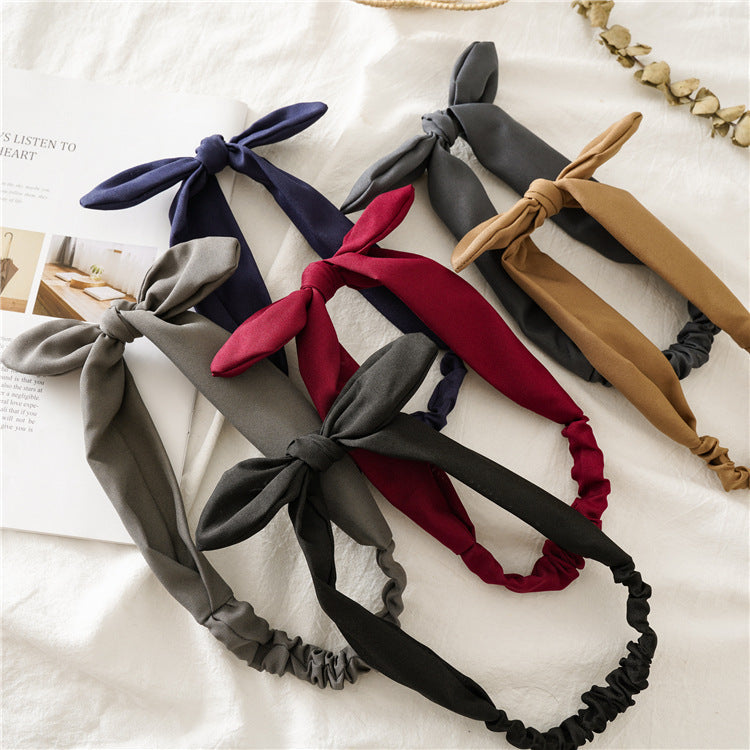 Plain colours thick chiffon elastic headband with bow