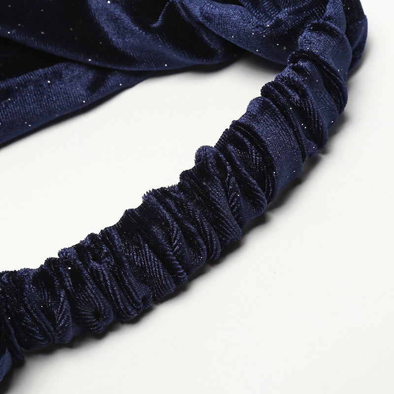 Glitters velvet elastic headband in navy
