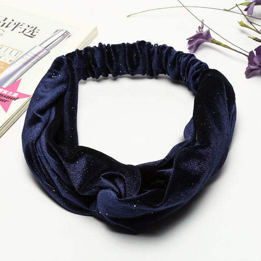 Glitters velvet elastic headband in navy