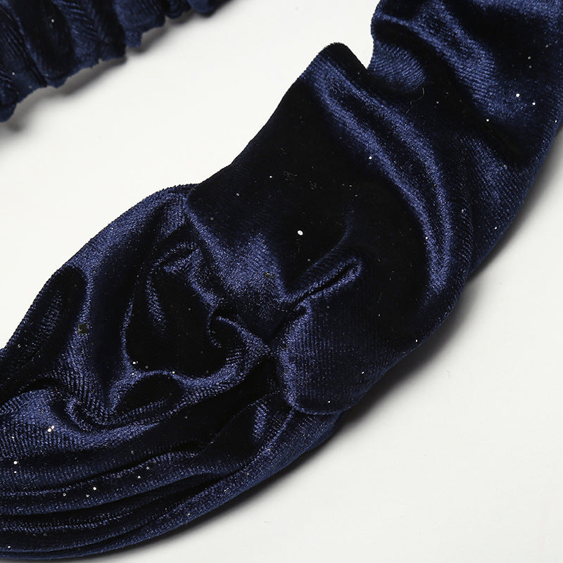 Glitters velvet elastic headband in navy