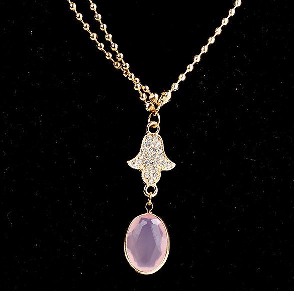 Pink gem drop golden beads head chain