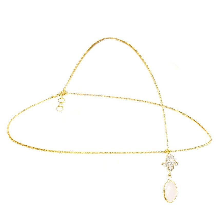 Pink gem drop golden beads head chain