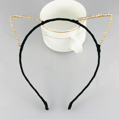 Chiffon fabric shiny gems cat ears headband