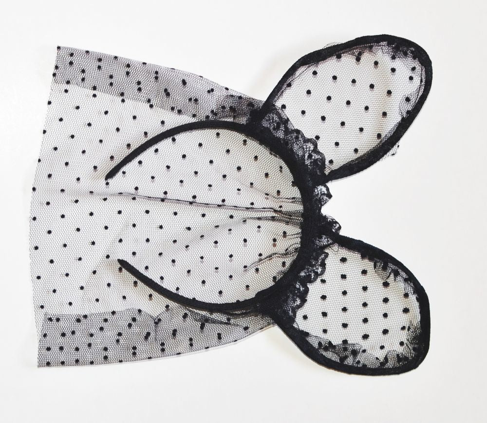 Small dotted black lace ears with veil