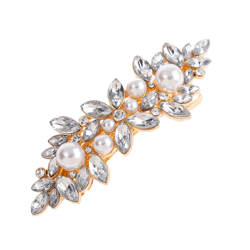 Rhinestones floral metal hair barrette