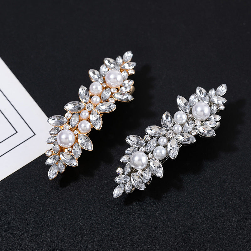 Rhinestones floral metal hair barrette