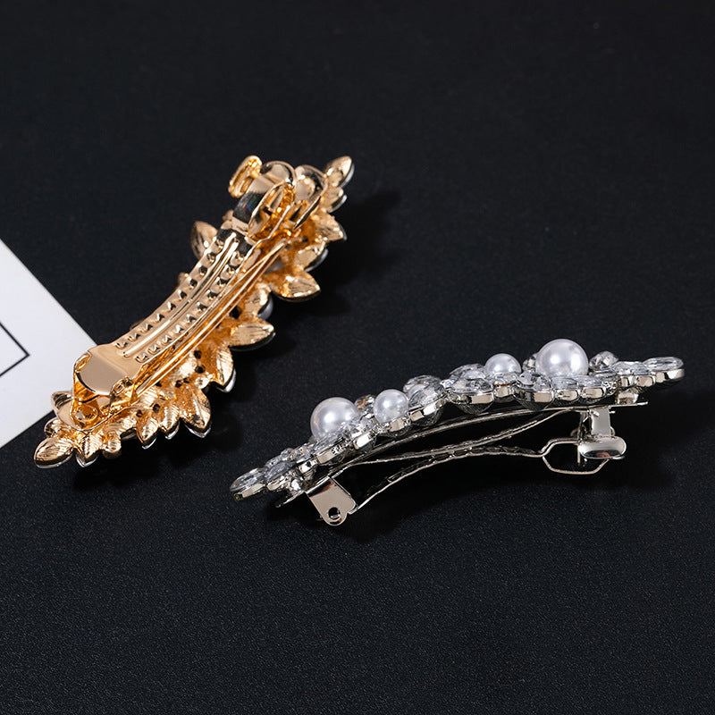 Rhinestones floral metal hair barrette