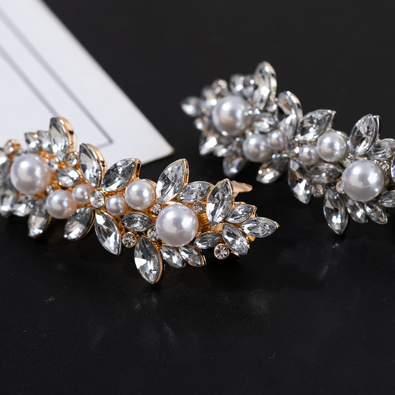 Rhinestones floral metal hair barrette