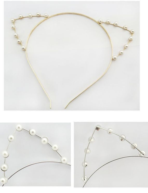 White pearls cat ears headband