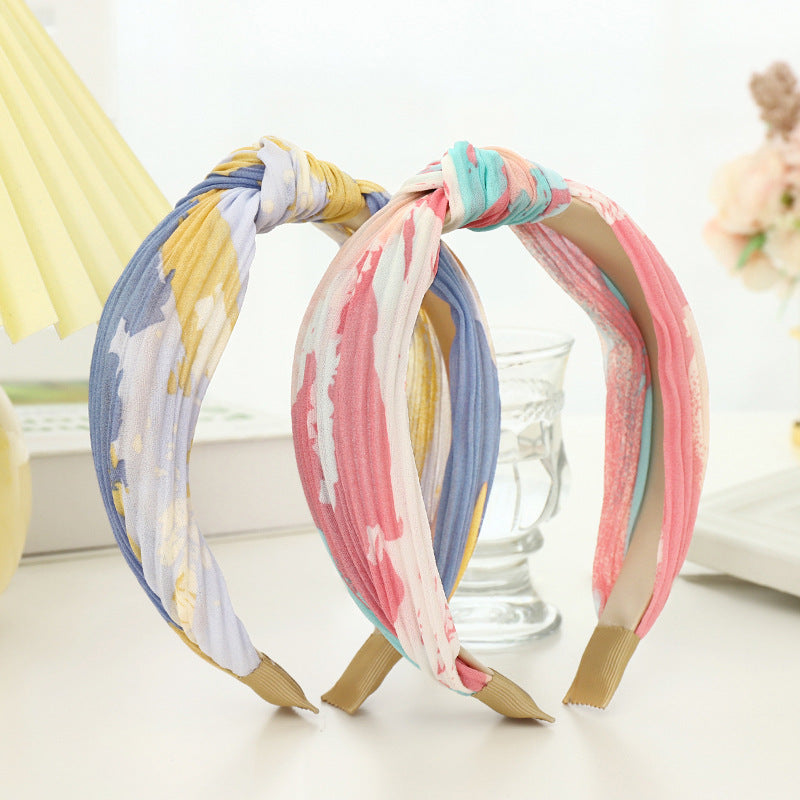 Pleated chiffon tie-dye printed knotted headband
