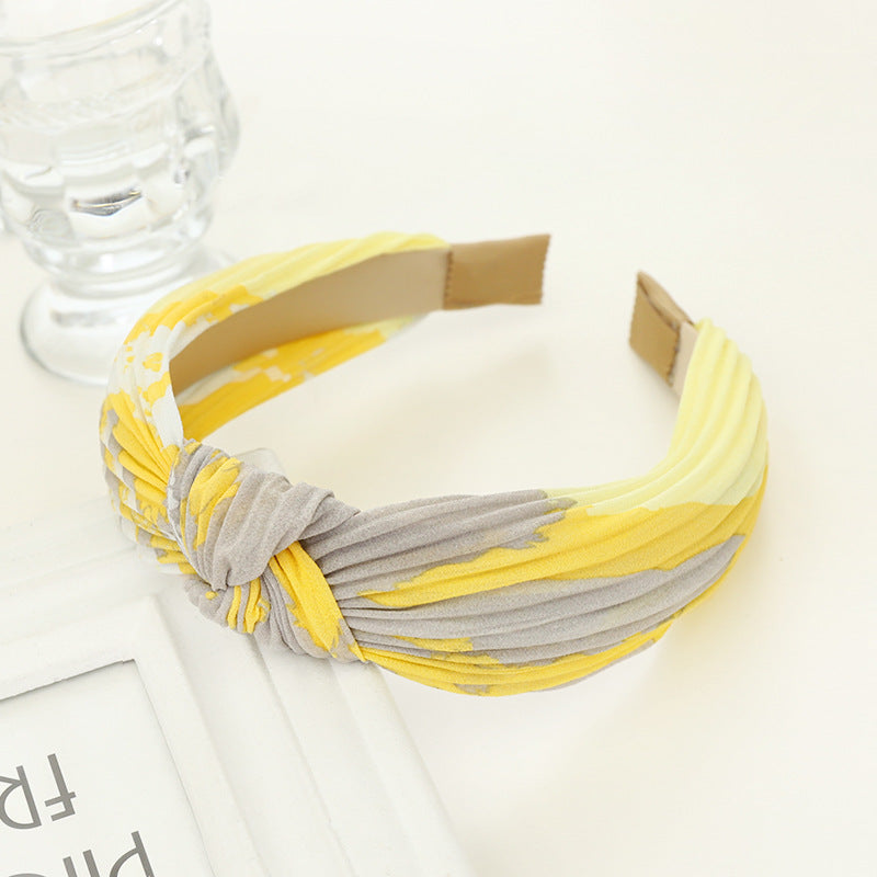 Pleated chiffon tie-dye printed knotted headband