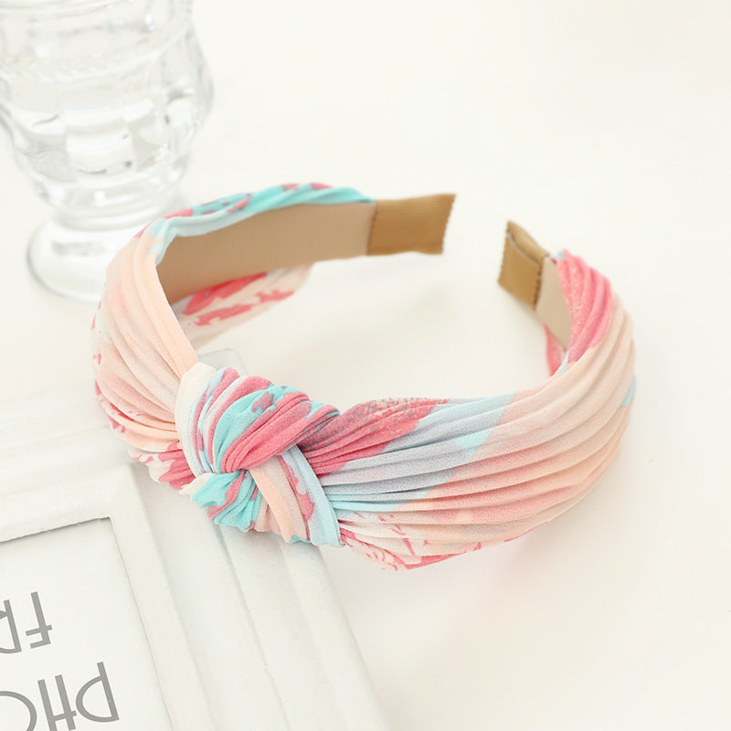Pleated chiffon tie-dye printed knotted headband