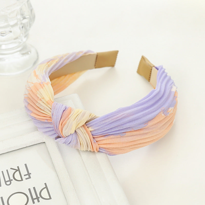 Pleated chiffon tie-dye printed knotted headband