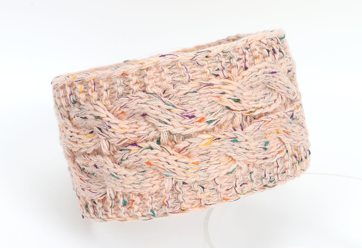Multicoloured double braids patterned knitted loop headband
