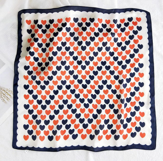Navy Red sweet hearts square scarf
