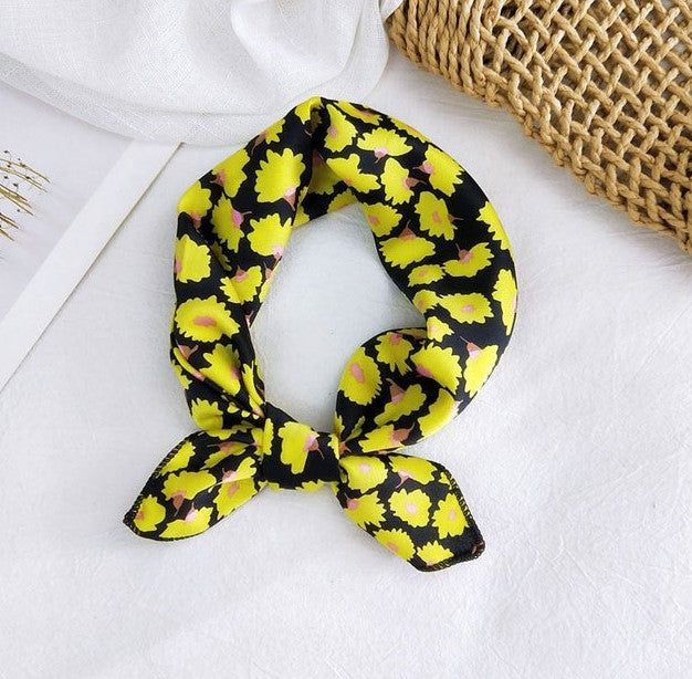 Flowers patterned chiffon square scarf