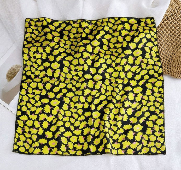 Flowers patterned chiffon square scarf