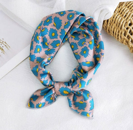 Flowers patterned chiffon square scarf