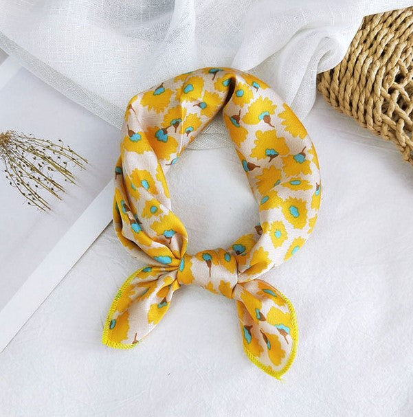Flowers patterned chiffon square scarf