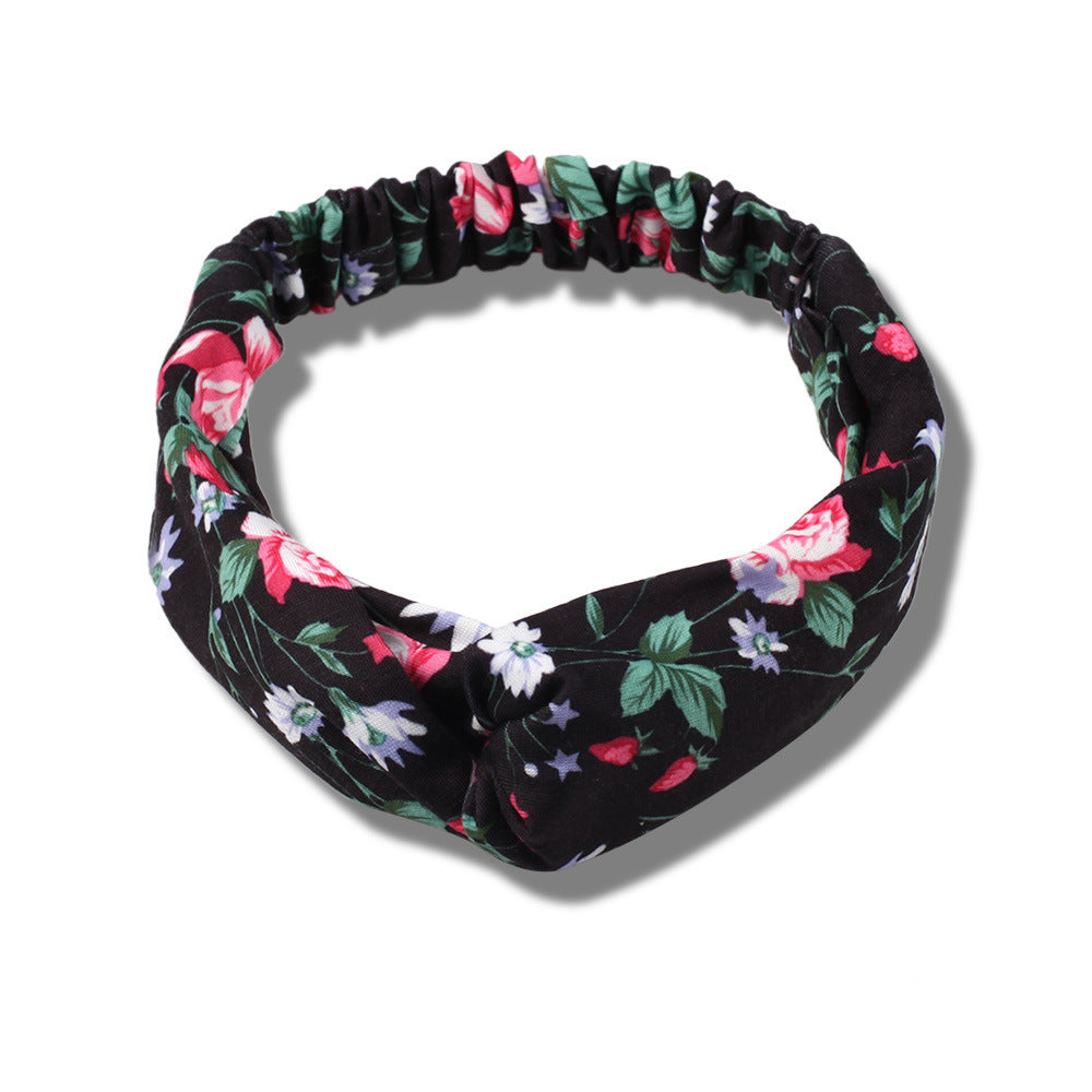 Cotton elastic head band in floral print