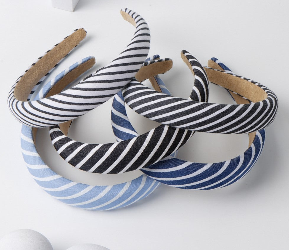 Striped cotton padded headband in jeans colours